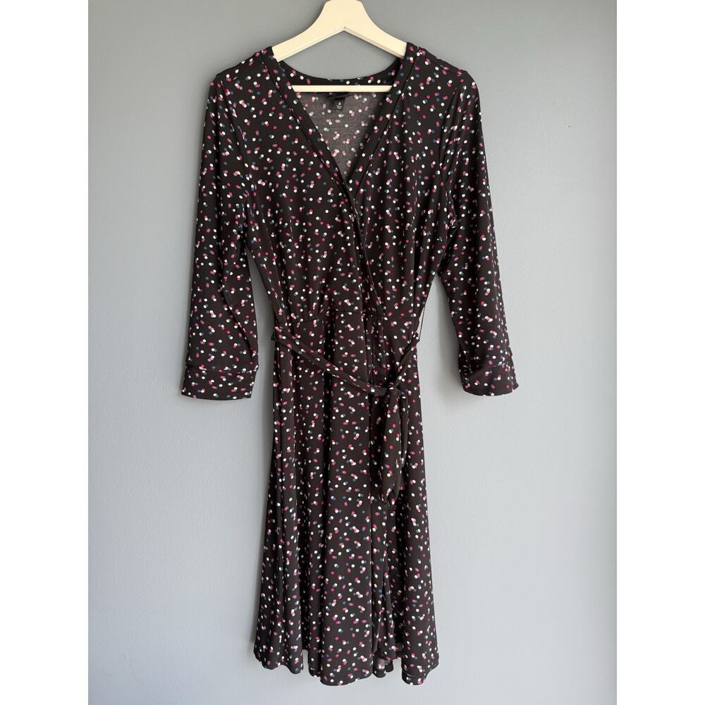 Torrid Wrap Dress Size 0 Black Polka Dot Belted Midi Work Casual Stretch